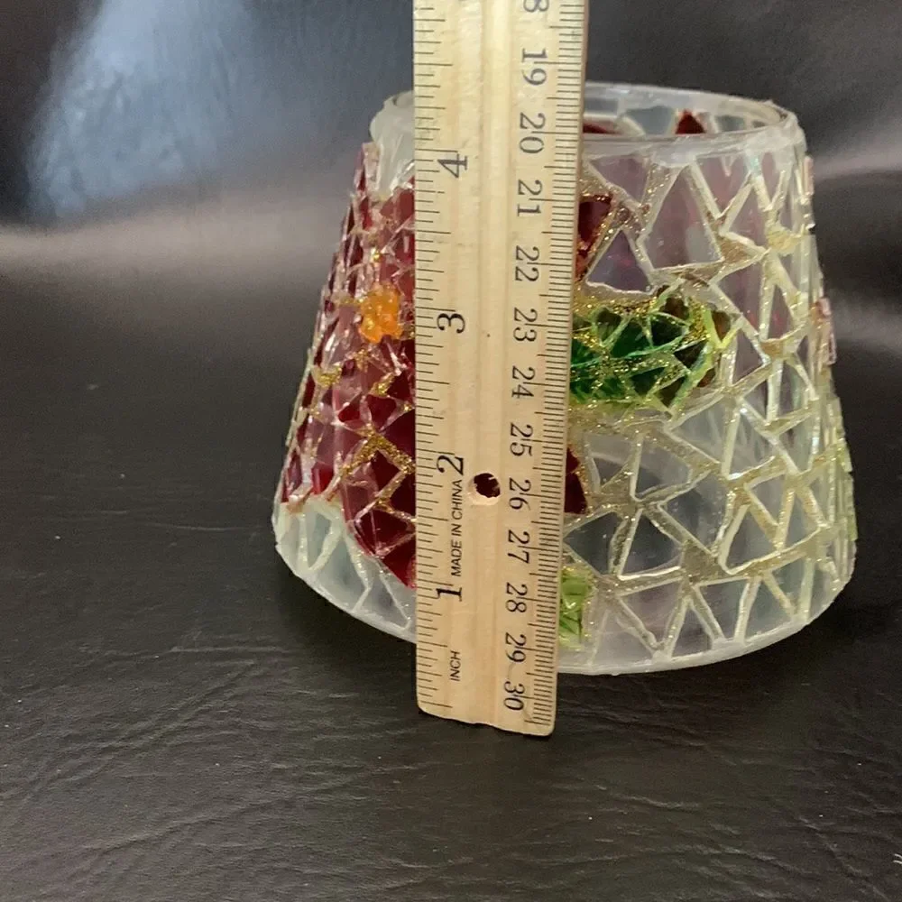 Home Interiors USA Poinsettia Red Gold Green Frosted Candle Shade 4 Inches Tall